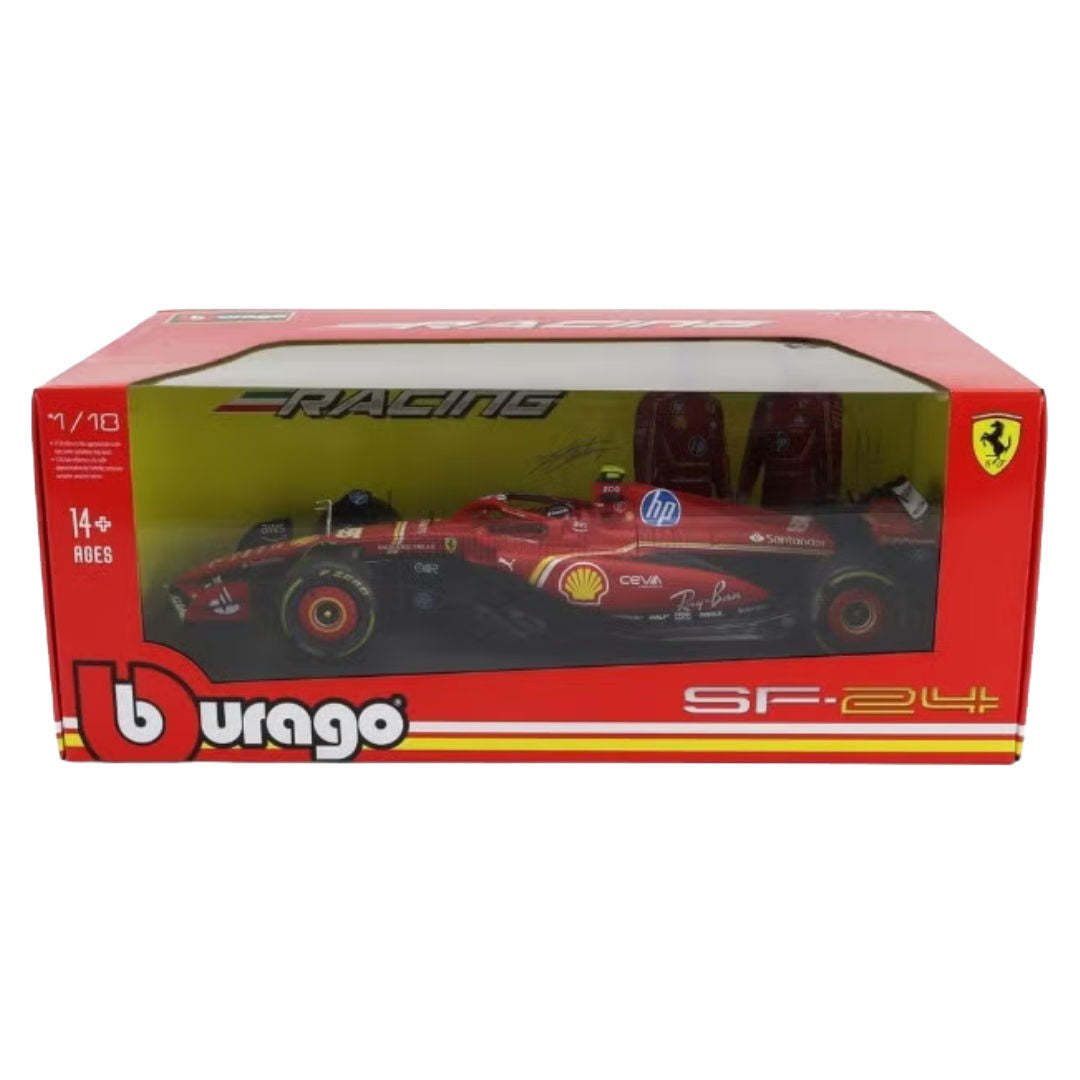 Bburago Formula 1, Racing 2024, Ferrari SF-24 #55, Carlos Sainz, Die-Cast Car, Red/Black, 1:18