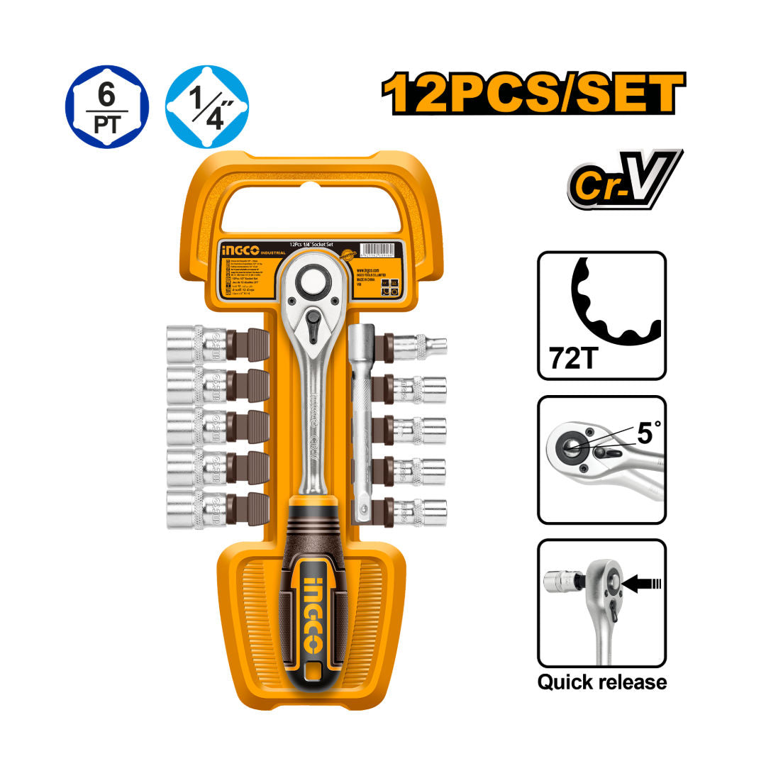 INGCO 12-Pieces Socket Set, 50BV30 HQ Cr-V Steel