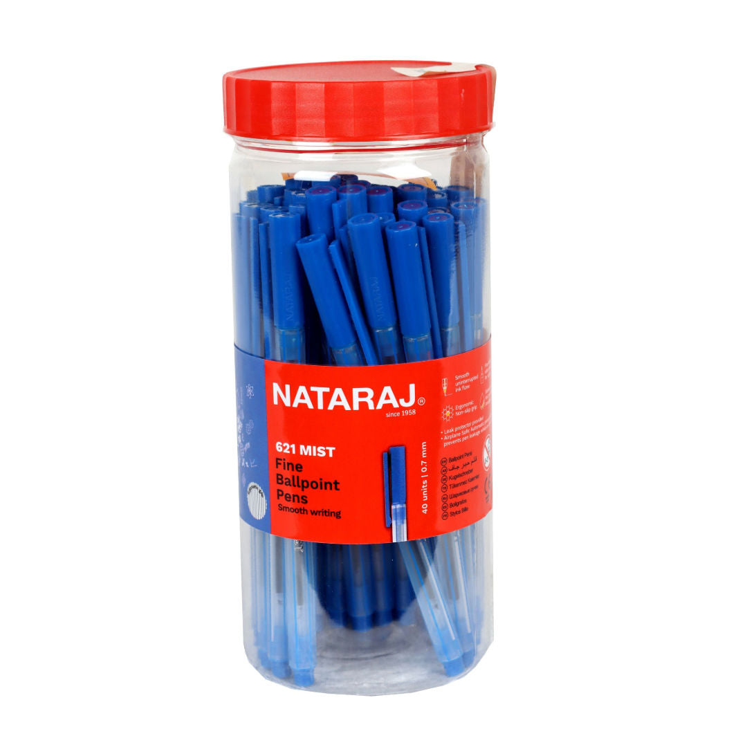 Nataraj Mist Ball Point Pens, 40PCS Jar, 0.7mm Tip, Blue Ink