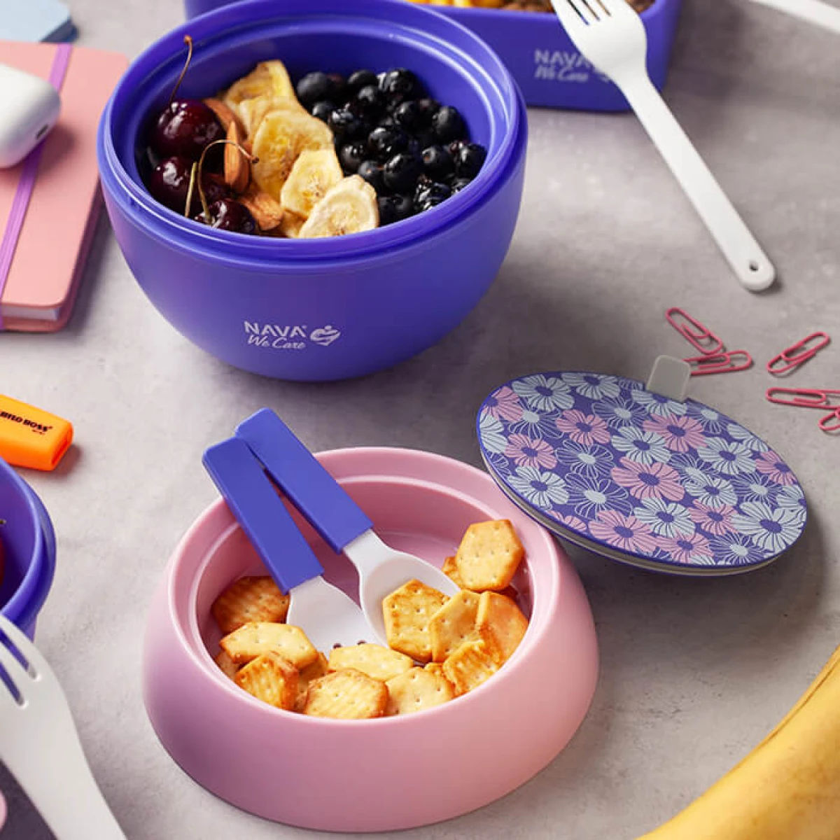 NAVA Round Plastic Lunch Box We Care, 800ml