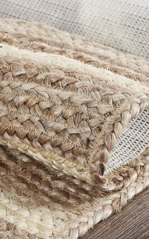 Reversible Braided Doorway Rug Eco-Friendly Half Circle 33" L for All Seasons (Beige/Black)
