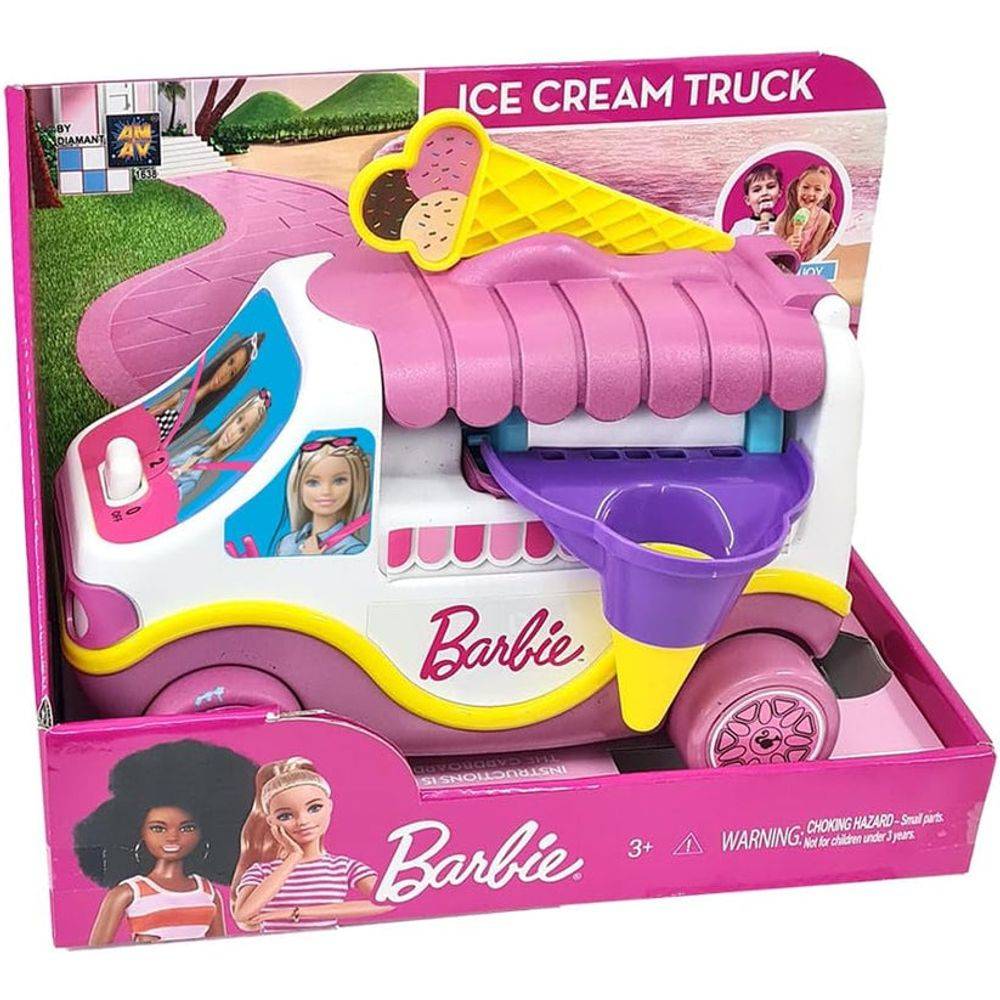 Barbie Ice Cream Truck Playset, Interactive Dessert Truck Toy with Accessories, 32.5 x 16 x 24.3cm