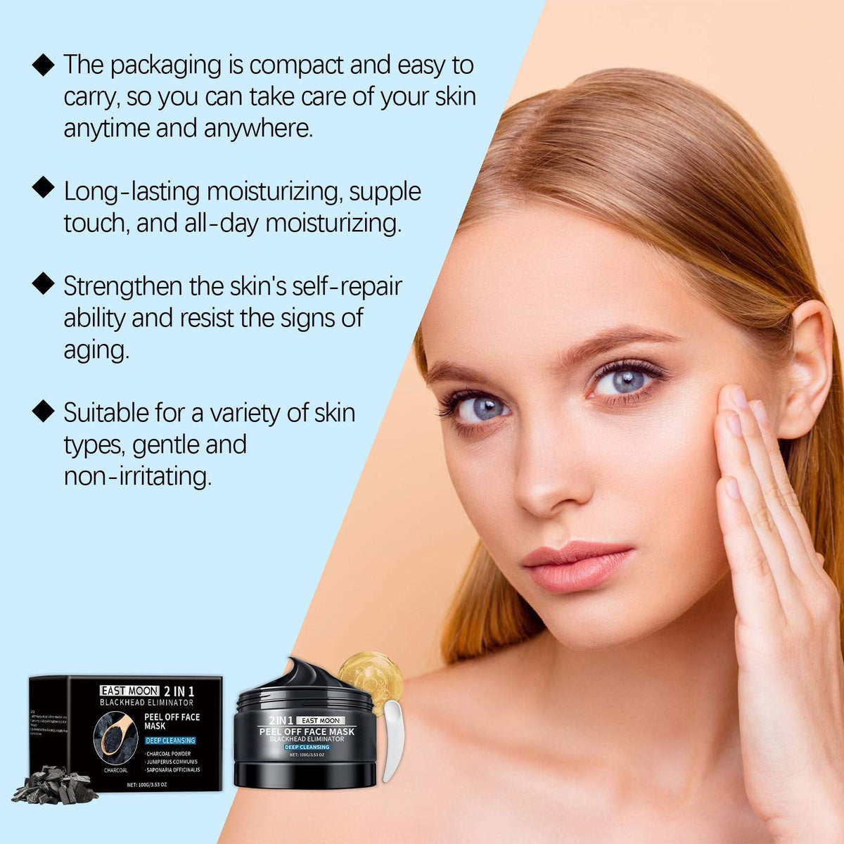 Bamboo Charcoal Facial Mask, Deep Cleansing, Oil Control, Brightening, Moisturizing ,1set