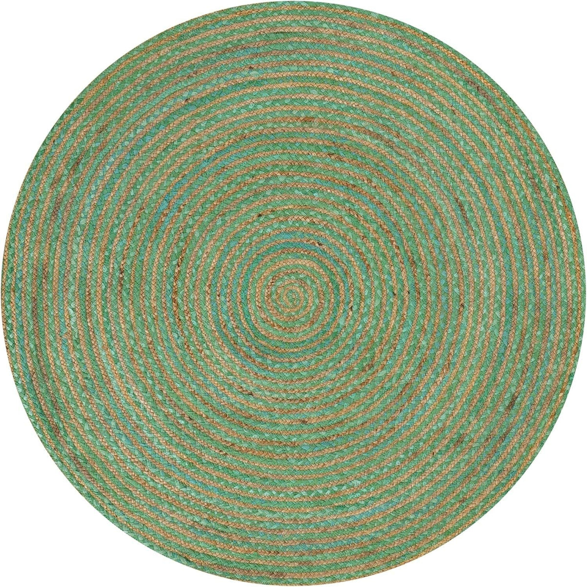 Green Jute Round Rug Spiral Pattern | Handwoven Natural Fiber Area Rug Carpet