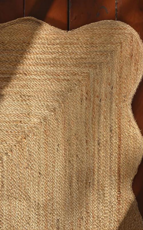 Natural Scalloped Rectangle Jute Rug | Handmade Eco-Friendly Area Carpet
