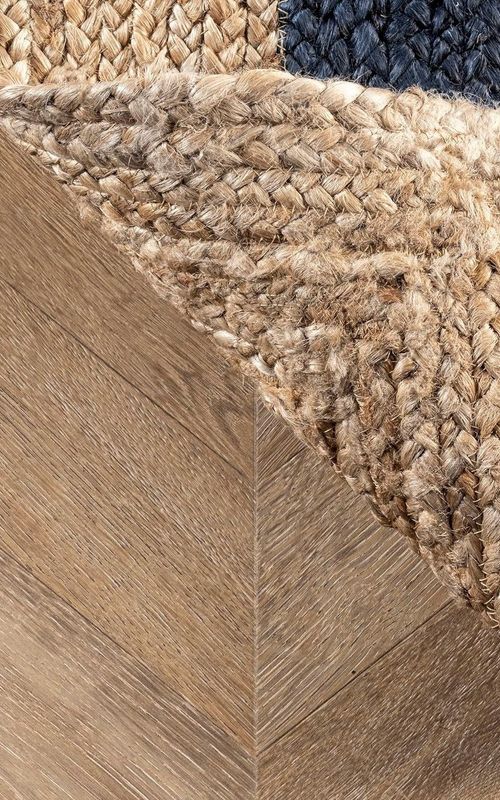 Handmade Braided Natural Jute Inner Blue With Natural Border Border Floor Area Runner Rug