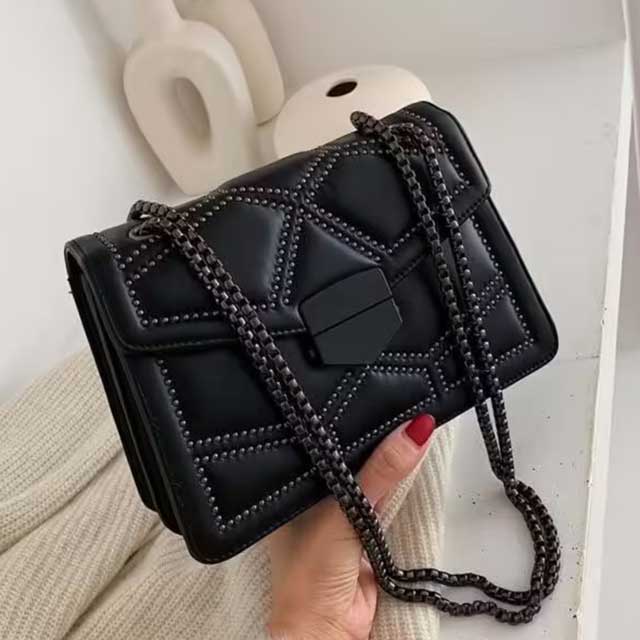 Women's PU Leather Rivet Chain Shoulder Bag – Stylish and Durable Designer Handbag