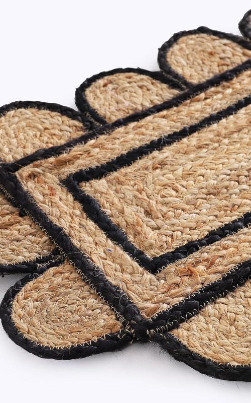 Handmade Eco Friendly Natural Jute Scalloped Black Border Dining Table Runner