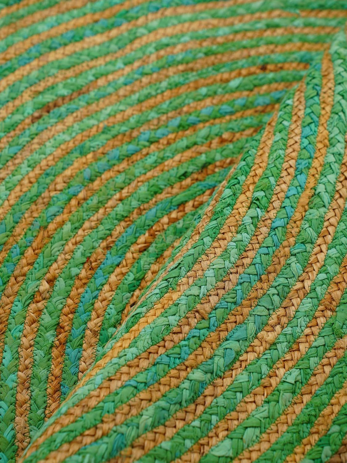 Green Jute Round Rug Spiral Pattern | Handwoven Natural Fiber Area Rug Carpet
