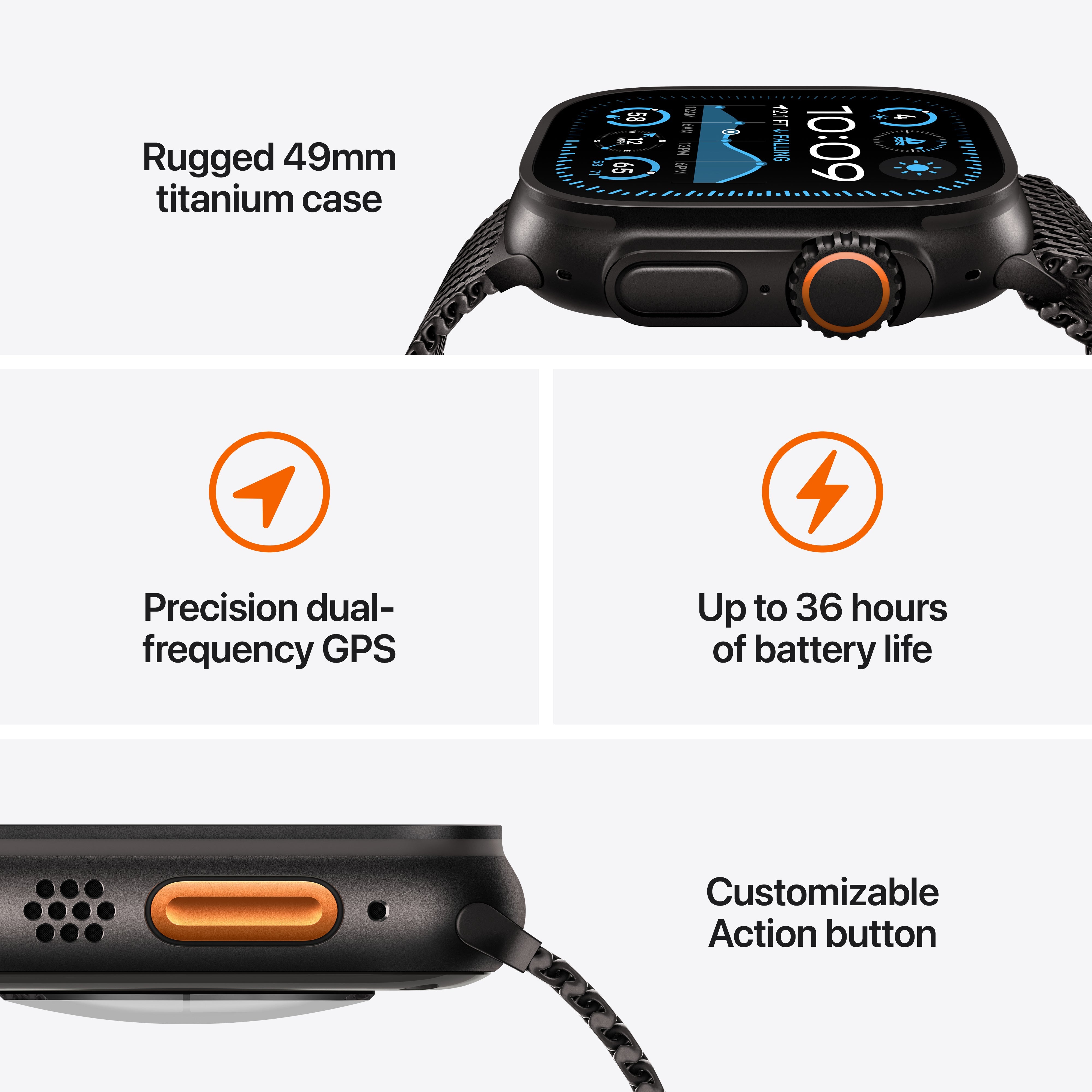 Apple Watch Ultra 2 GPS + Cellular, 49mm Black Titanium Case with Trail Loop M/L, MX4V3