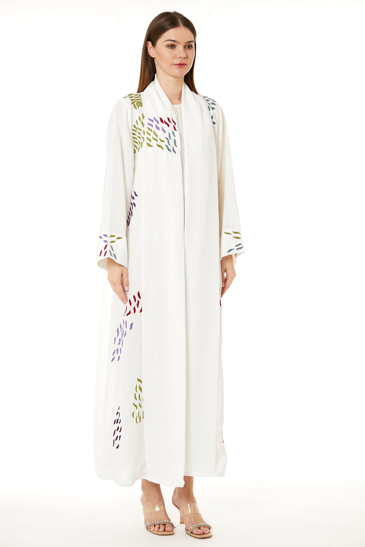 White Linen Embroidered Abaya