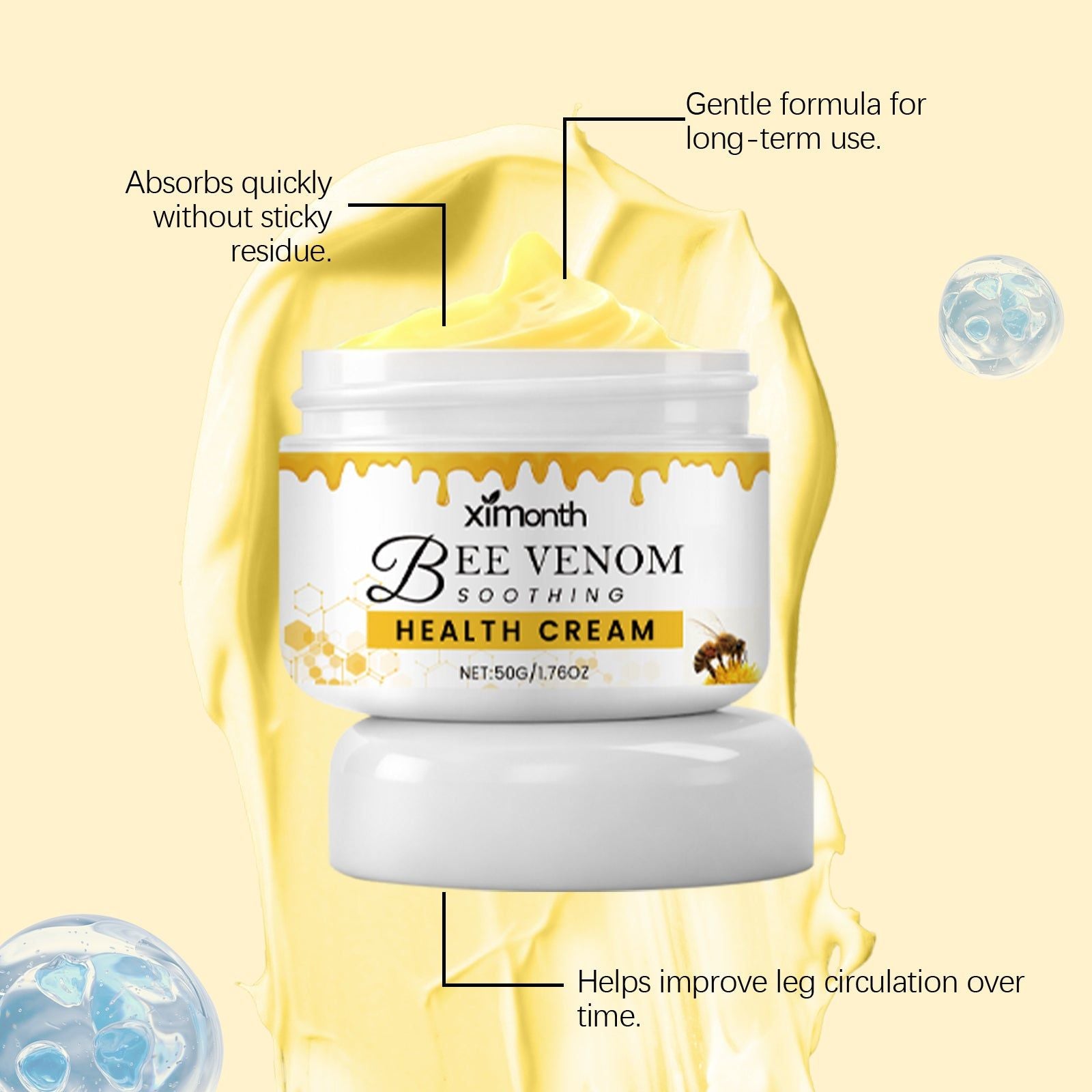 Bee Venom Leg Care Cream, Nourishing, Soothing, Varicose Vein Relief, Soft Skin ,50g