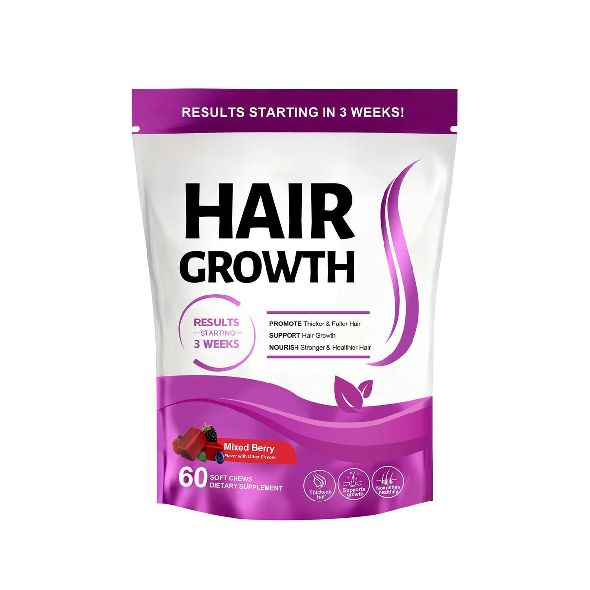 Hair Health Support Soft Chews, Mixed Berry Flavour Daily Dietary Supplement for Hair Care, 60 Chews