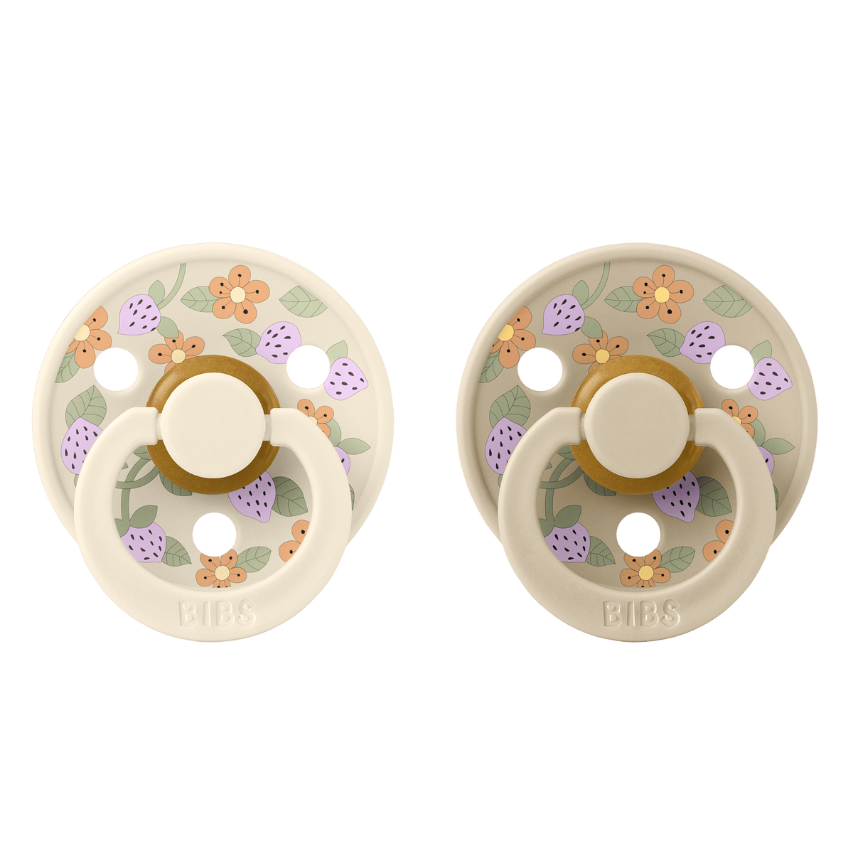 Bibs x Liberty 2 PACK Colour Strawberries and Cream Latex Size 2 Ivory Mix Round Nipple