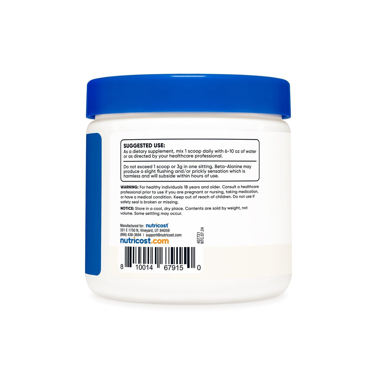 Nutricost Beta Alanine Supplement Powder,300g - 3g Per Serving