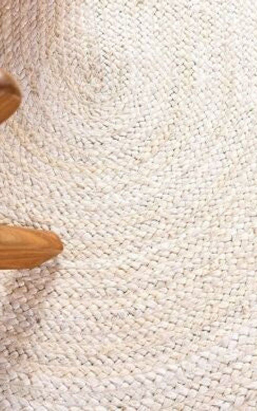 Handmade Natural Jute White Round Area Rug with Natural Border – Eco-Friendly Braided Area Rug Floor Carpet