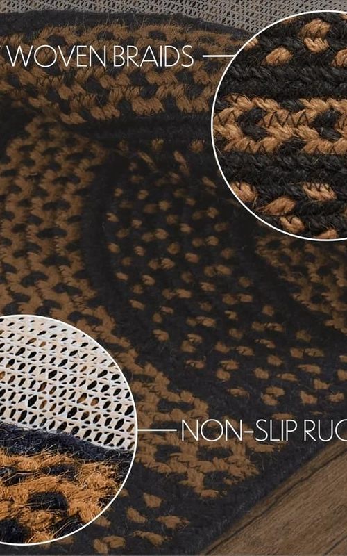 Reversible Braided Doorway Rug Eco-Friendly Half Circle 33" L for All Seasons (Beige/Black)