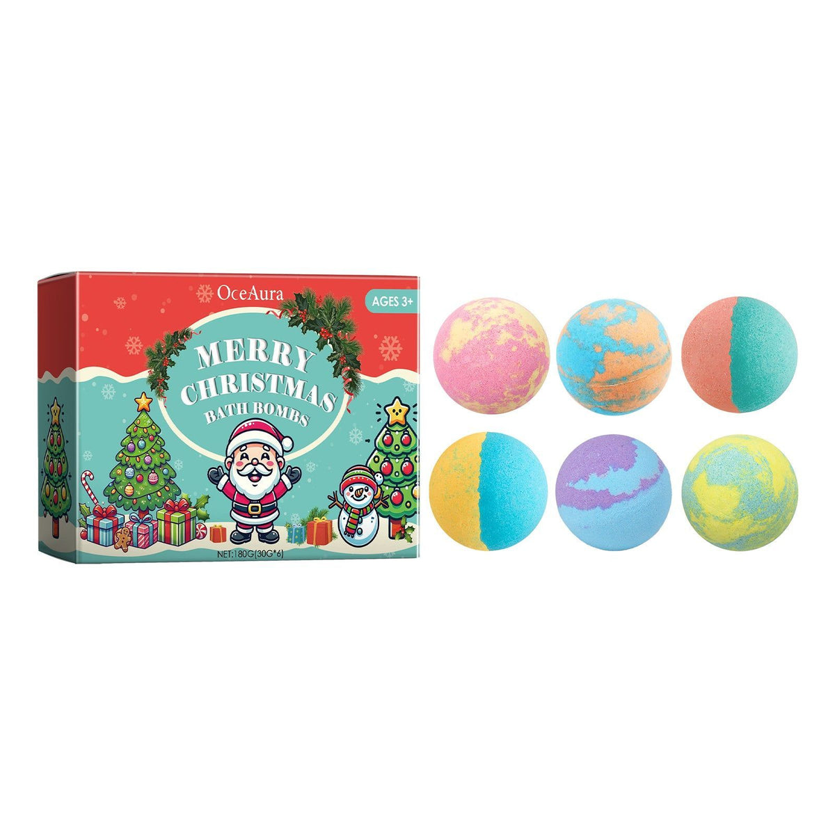 Christmas Colorful Bath Ball, Body Care, Relaxing Bubble Shower, Moisturizing, Long-Lasting Fragrance ,180g