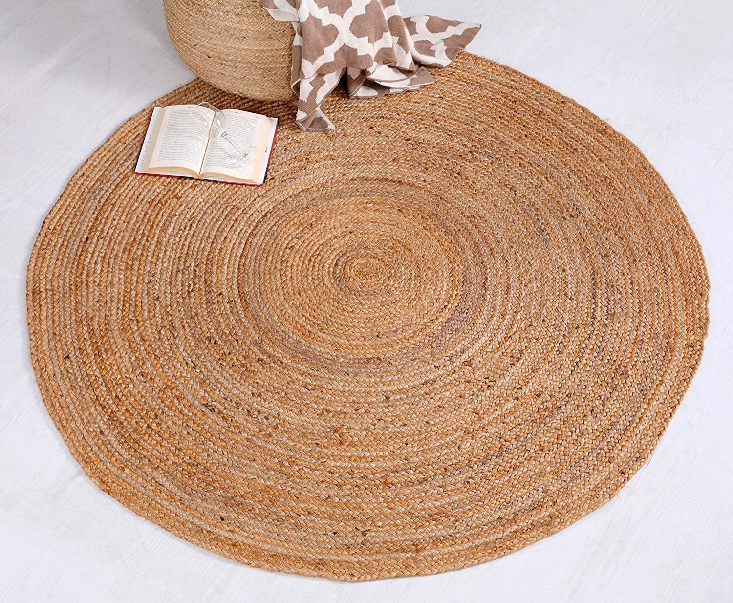 AIESY®  Beautiful Reversible Round Jute Rug )