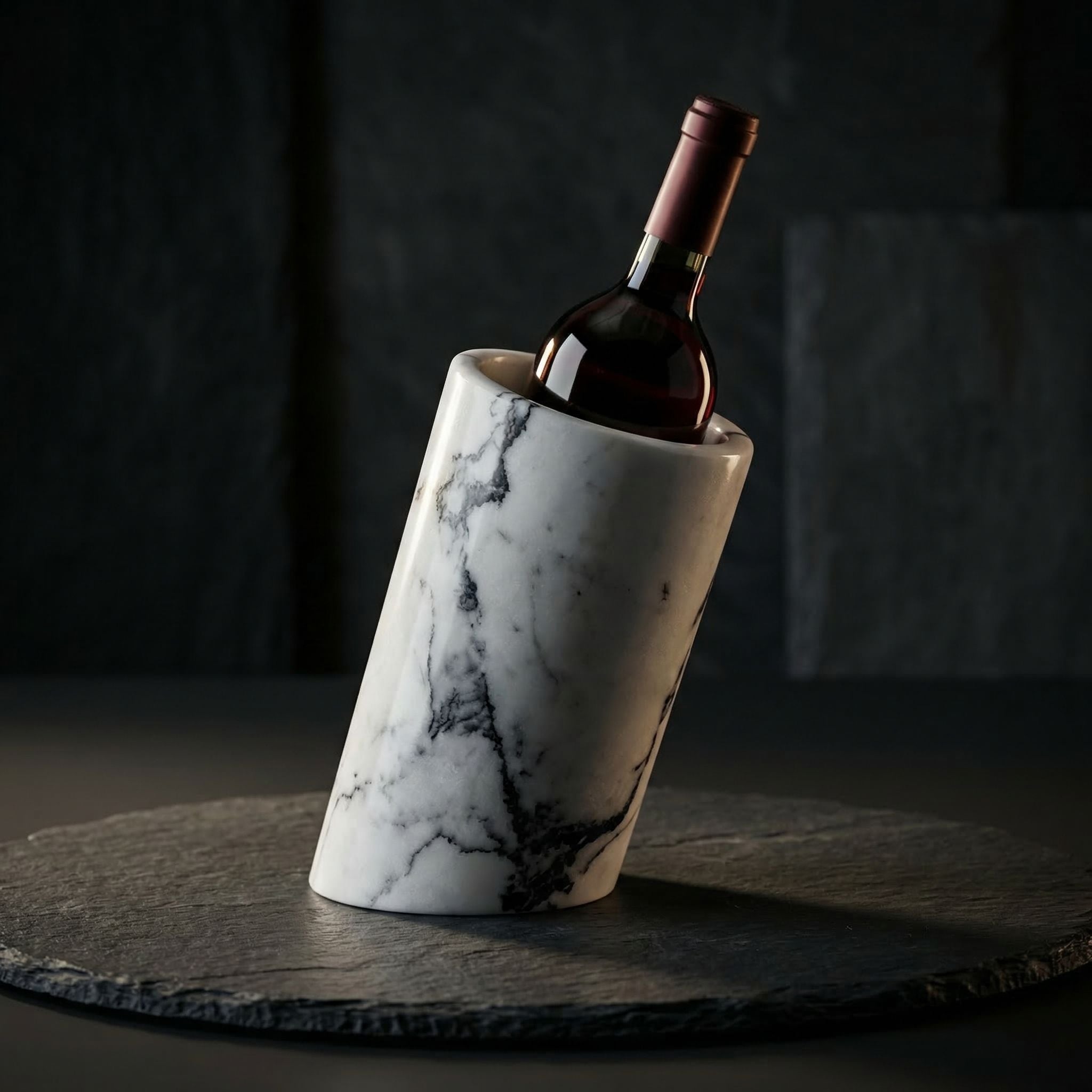 White Marble Wine Chiller Natural Stone Bottle Cooler Luxury Bar Decor