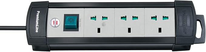 Brennenstuhl Premium-Line Multistandard, 3-way extension lead with 3m BS extension cable, sockets are suitable for BS, U.S. and EURO plugs, Made in Germany