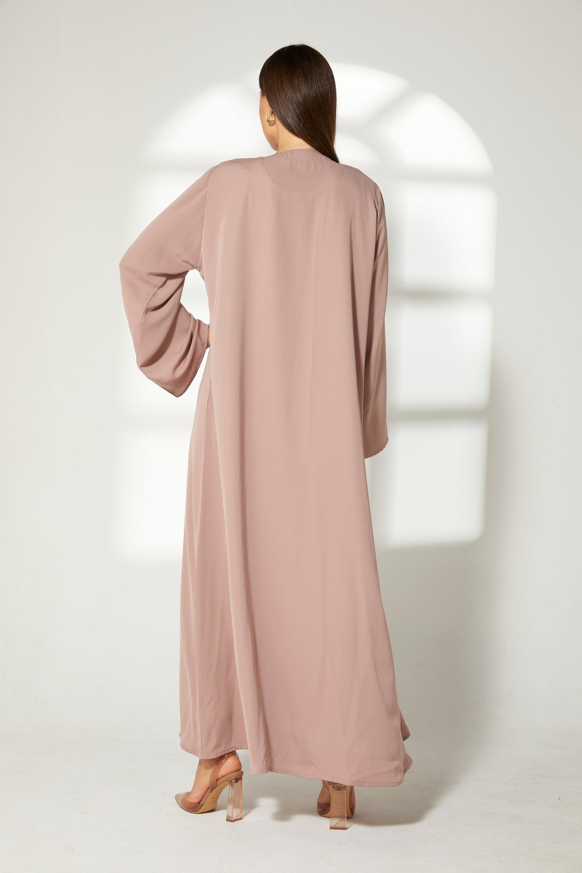 MOiSTREET Tan Korean Nida Front Embroidered Abaya