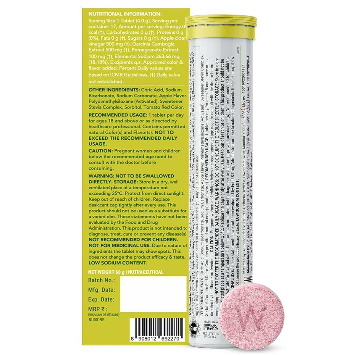 Wellbeing Nutrition Apple Cider Vinegar (Acv) 17 Effervescent Tablets (Pack Of 12)