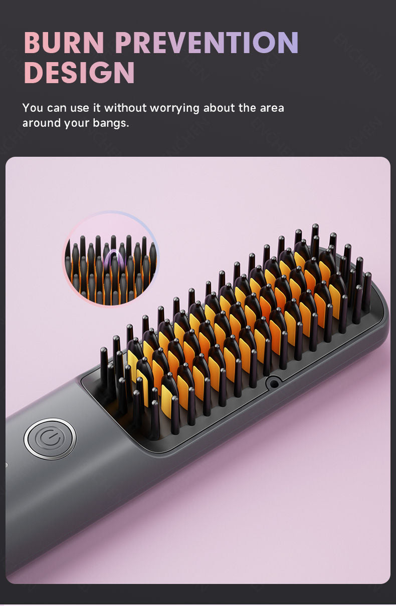 ENCHEN H6 Cordless Hair Straightener Brush, 2-in-1 Ionic Styling Comb, Ceramic Heating, USB-C Rechargeable