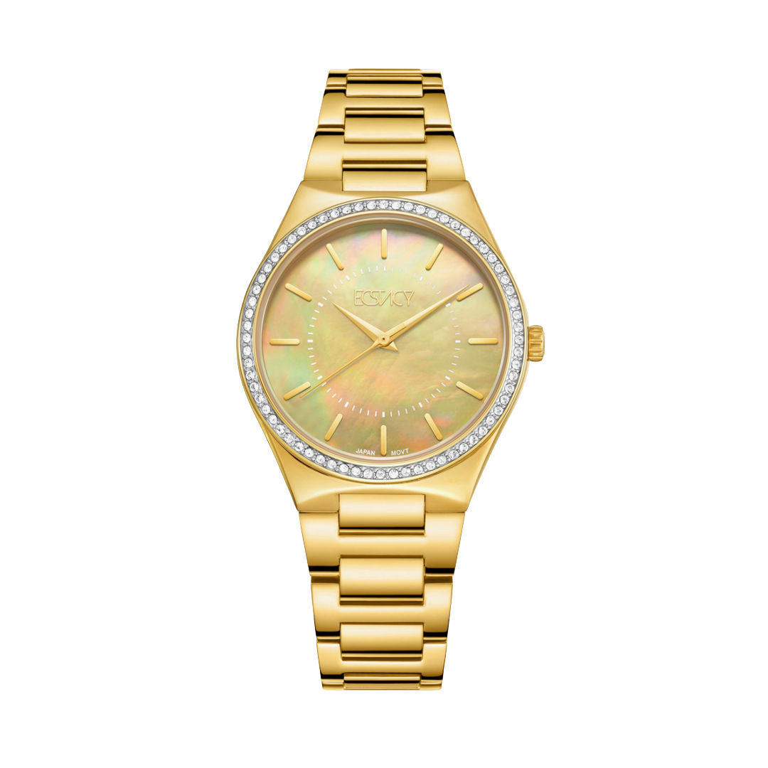 Ecstacy Women’s Analog Green Mother-of-Pearl Dial Gold Stainless Steel Watch, E23507-GBGMH