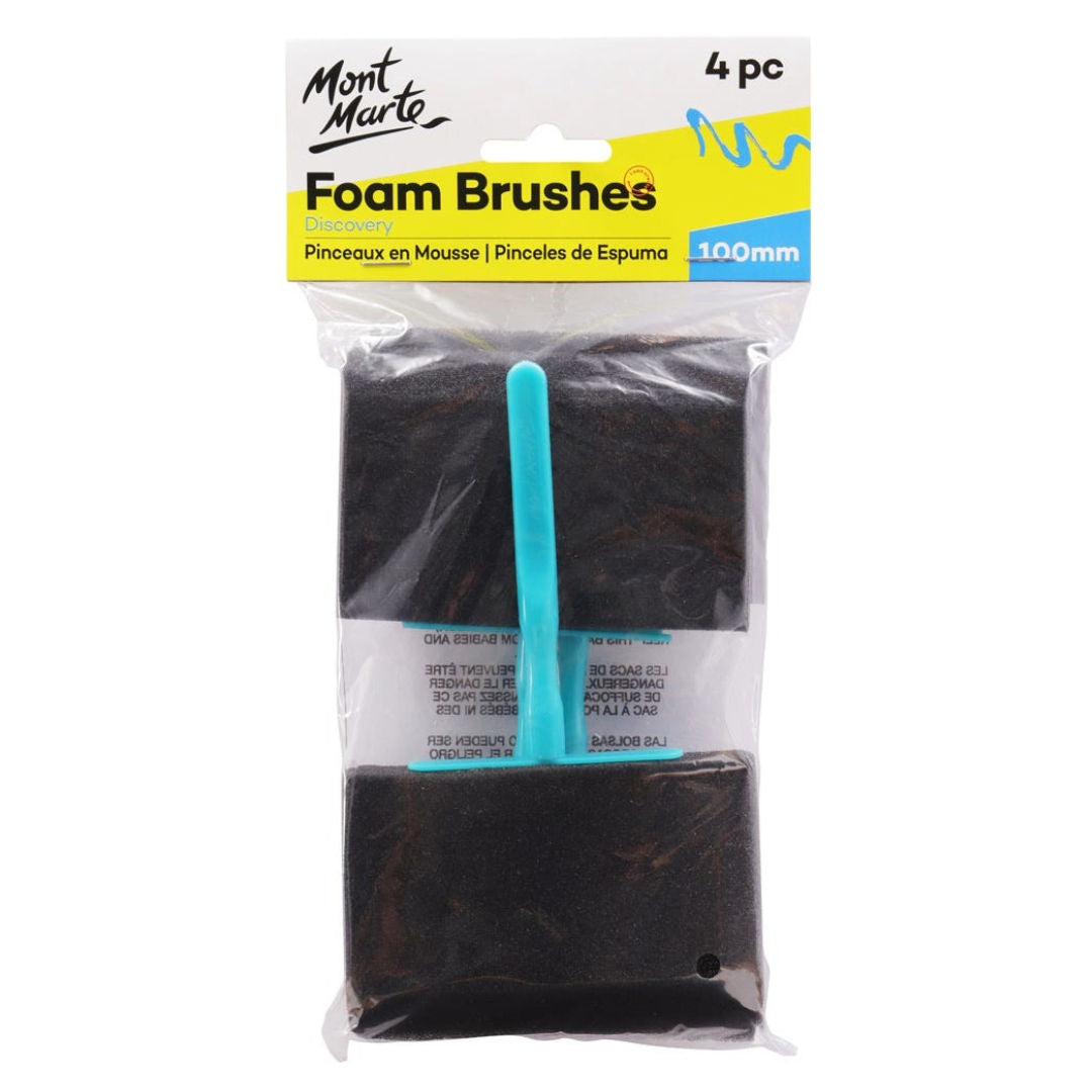 Mont Marte Hobby Foam Brushes Set, 4-Pieces, 100mm, MACR0024
