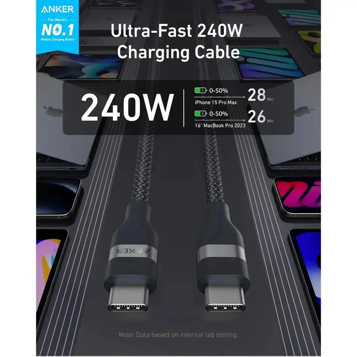 Anker USB-C to USB-C Cable 240W Fast Charging Eco Braided, 3ft