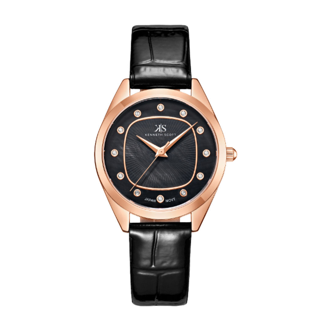 Kenneth Scott Women’s Analog Black Dial Watch, K24508-RLBB