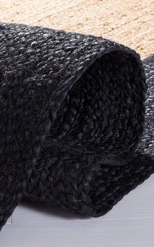 Natural Jute Oval Rug with Bold Black Border | Hand-Woven Modern Rustic Area Rug
