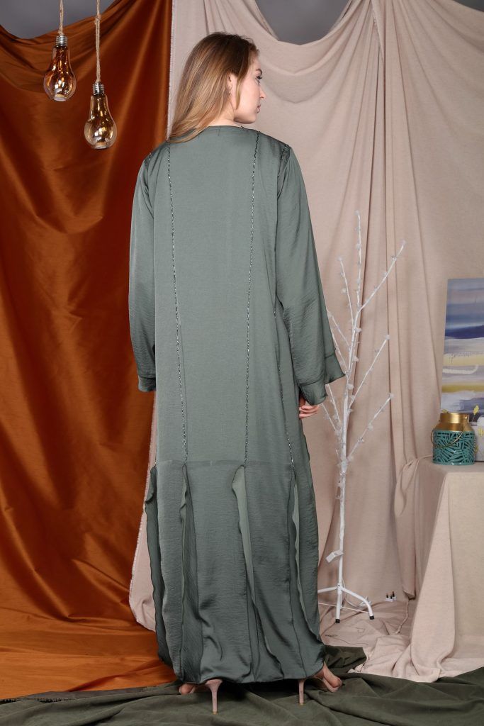 MOiSTREET Green Abaya with Minimalistic Hand Embroidery