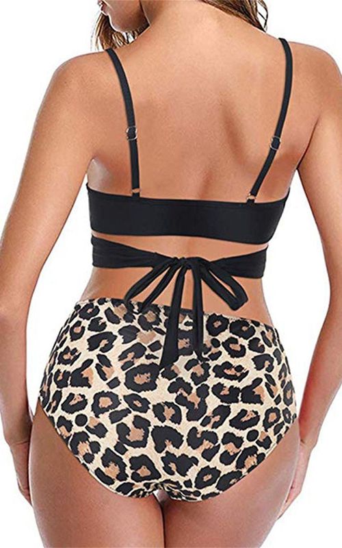 Womens Bikini High Waisted Swimsuits Sexy Leopard Print Bathing Swimwear