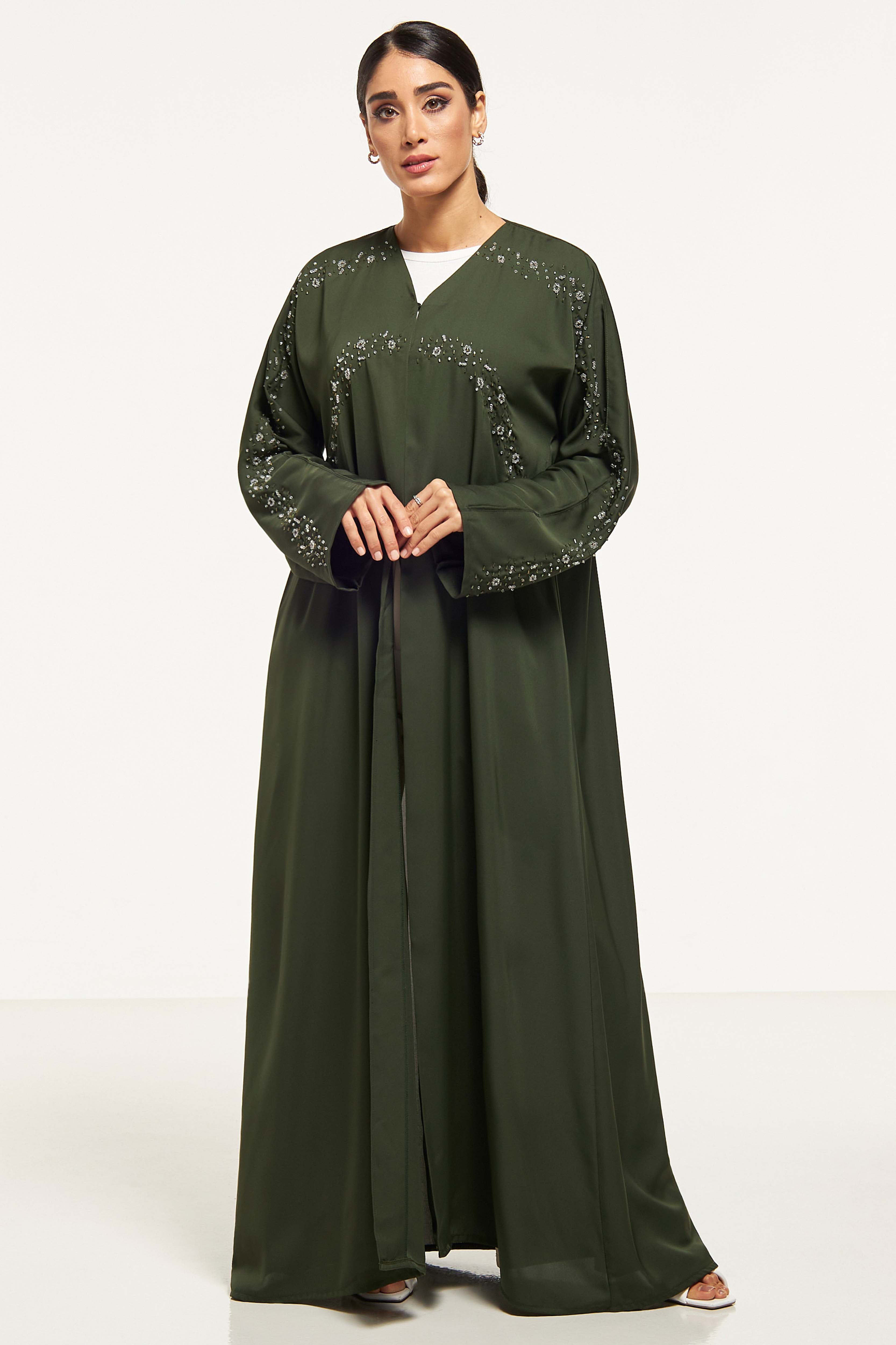 MOiSTREET Embellished Abaya with Sheila