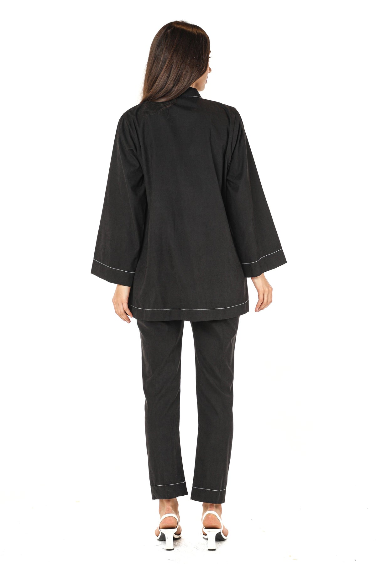 MOiSTREET Black Shamua Jacket and Pants with Crepe Fabric Top