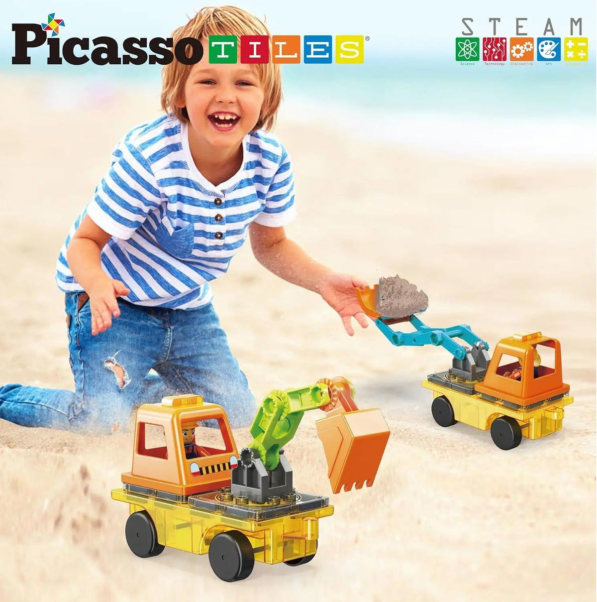 2-in-1 Car Base Excavator Set 16 pcs – PicassoTiles