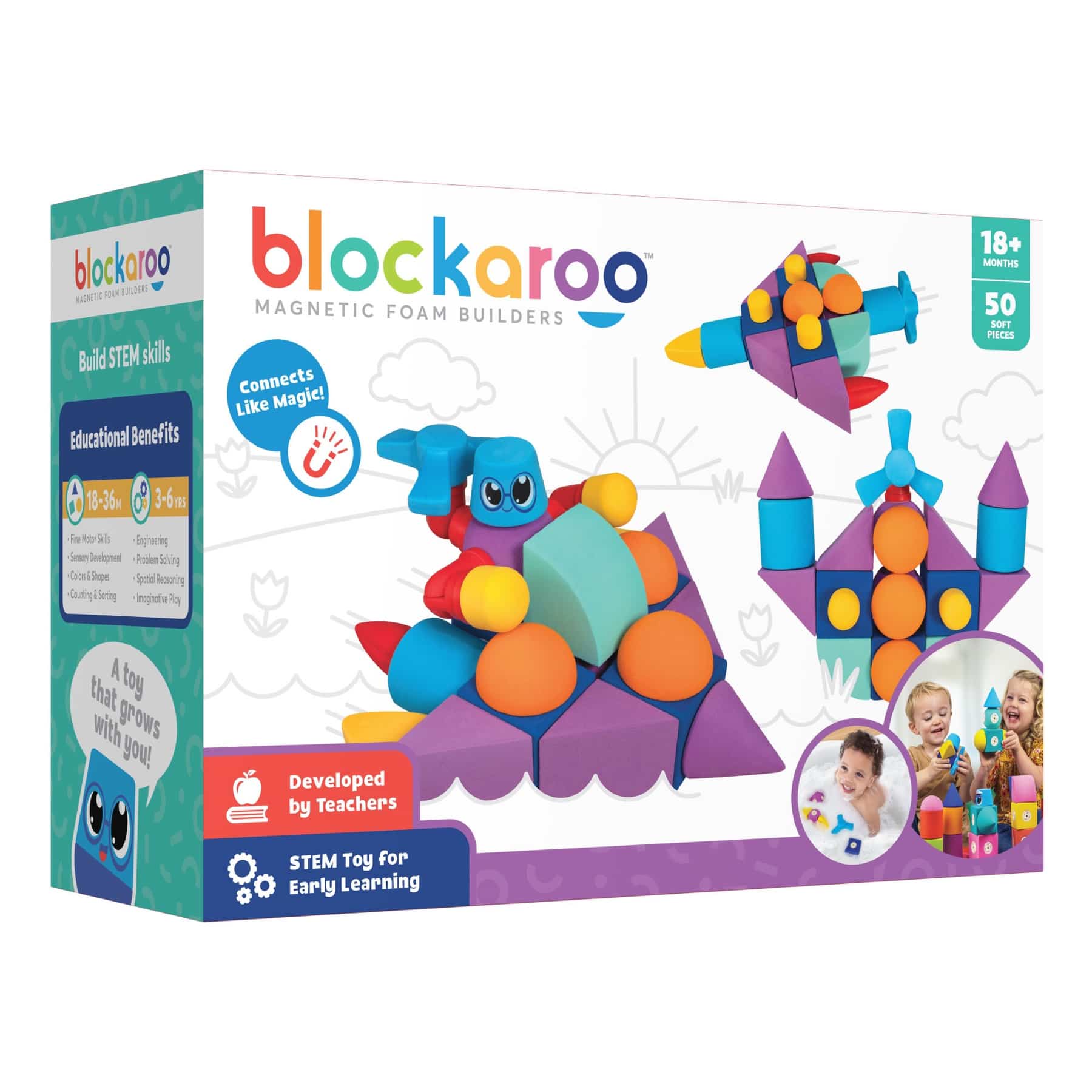 Blockaroo Magnetic Foam Builders Set (50 Pieces), 1+ years