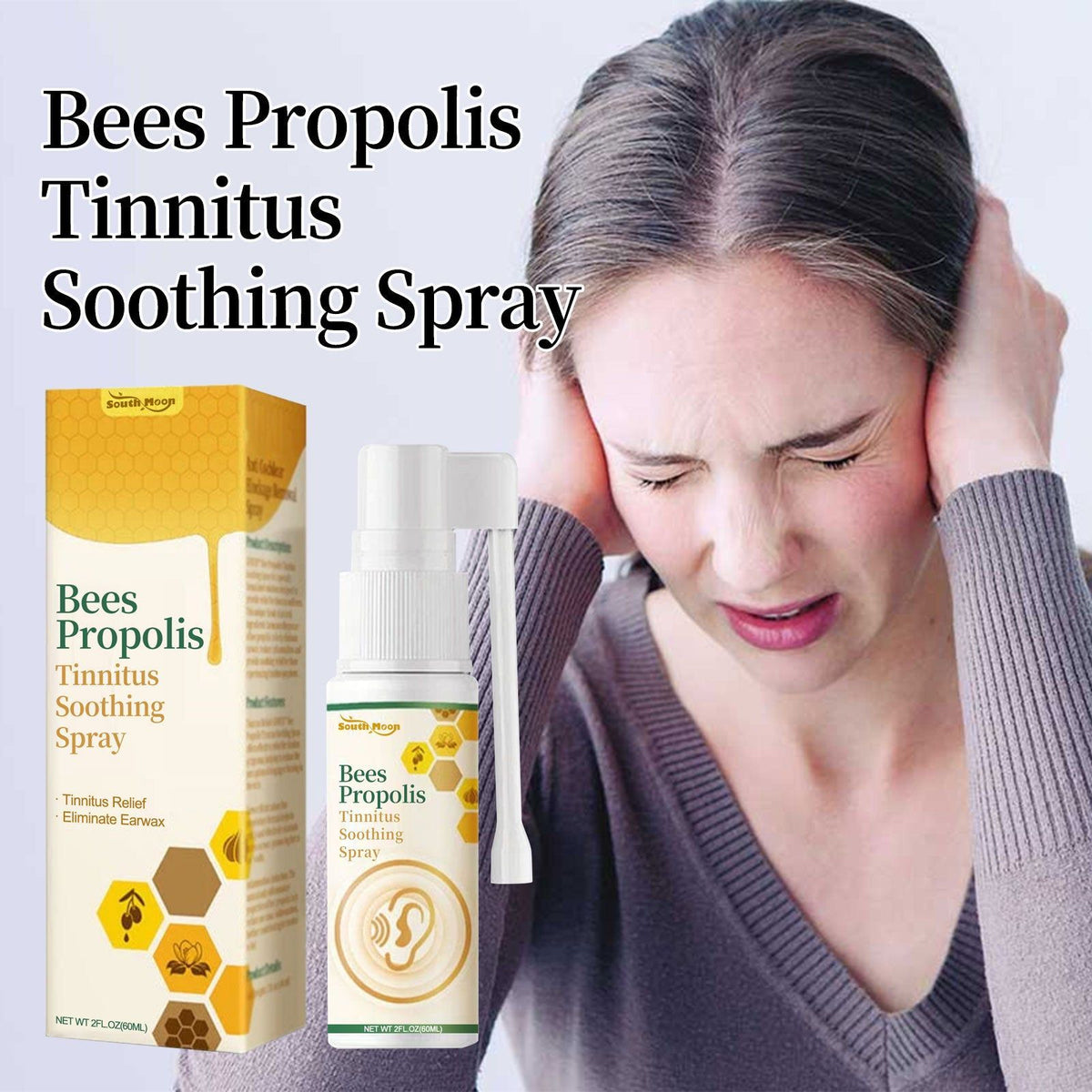 Bees Propolis Ear Care Spray, Tinnitus Relief, Ear Discomfort, Ear Wax Cleaner ,60ml
