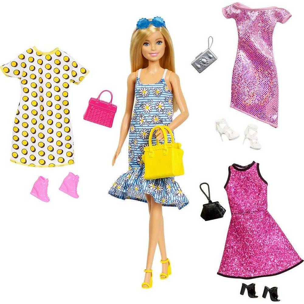 Barbie Doll with Clothes & Accessories, 4 Complete Outfit Set, Fashion Dress-Up Gift for Kids