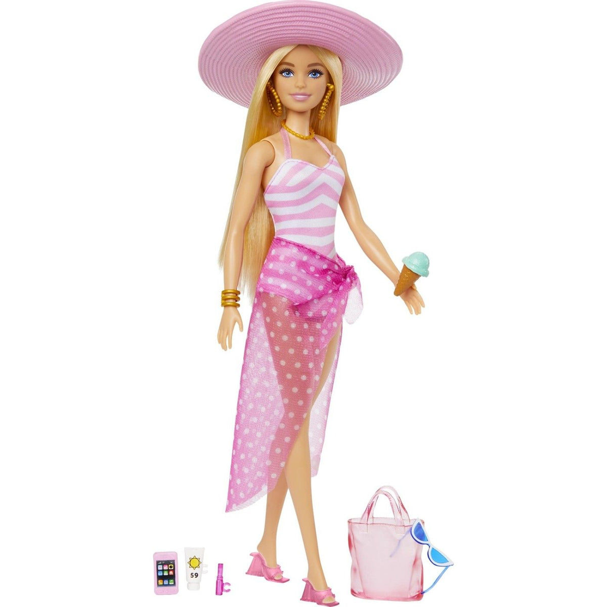Barbie Beach Fun Blonde Doll with Accessories, 30cm, 3+ Years