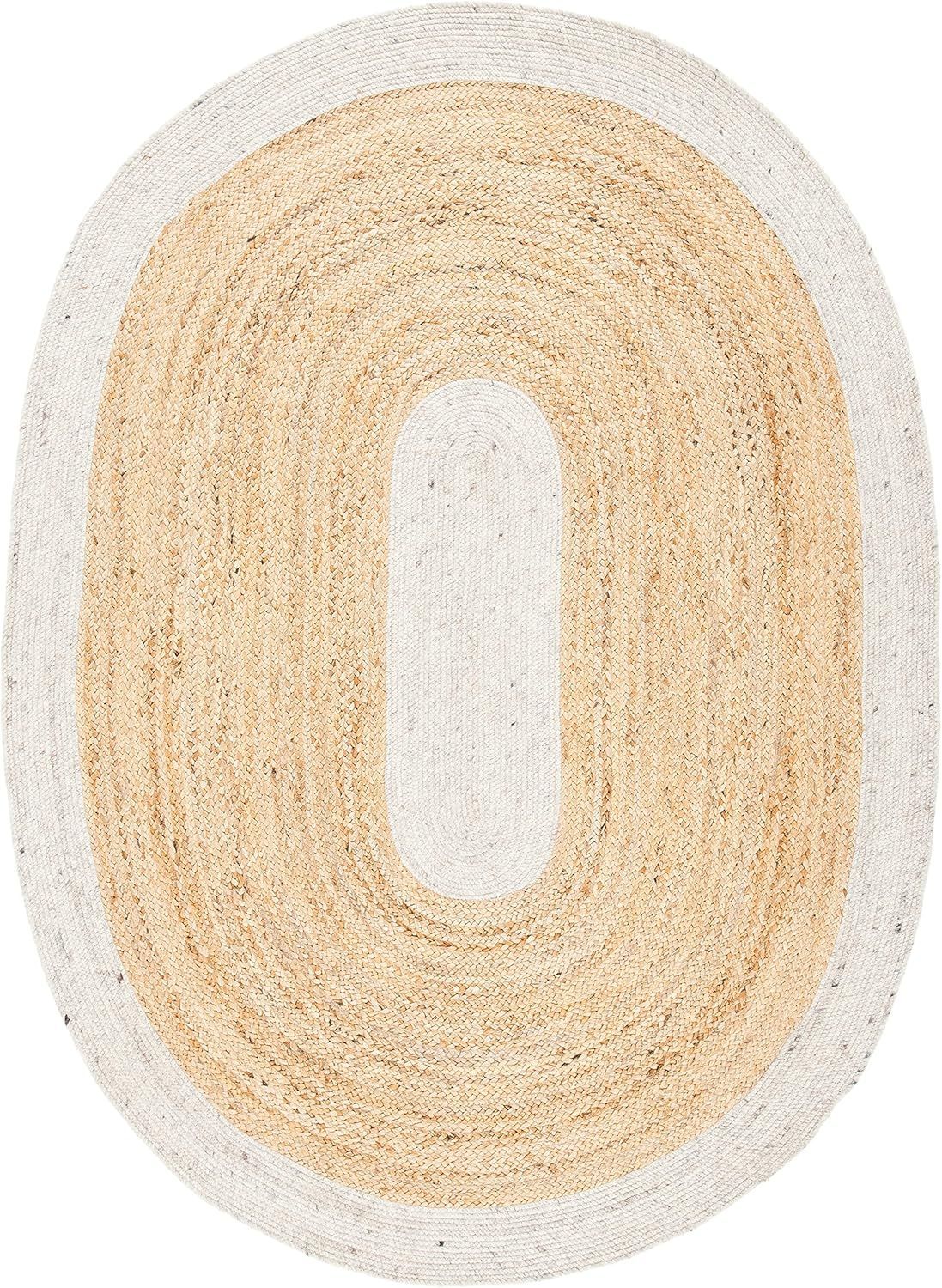 Oval Jute Rug with Contrast Border | Handmade Natural Fiber Area Rug (Multi-Color Border Options)