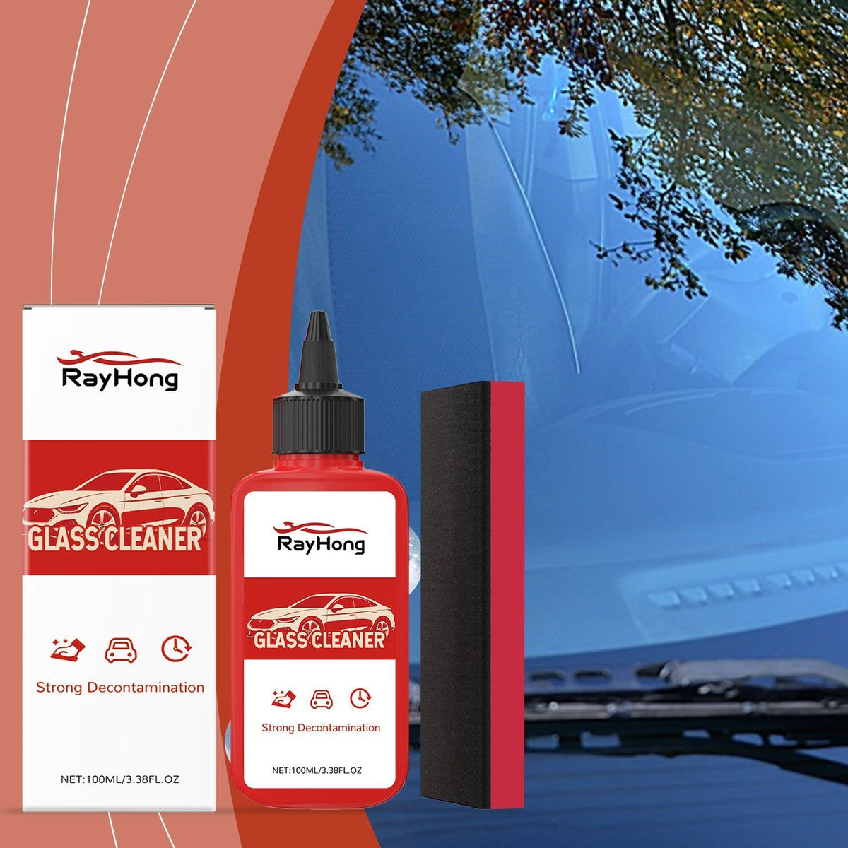 Car Cleaning Glass Oil Film Remover, Waterproof Windshield Cleaner, Deep Stain Removal ,1 set