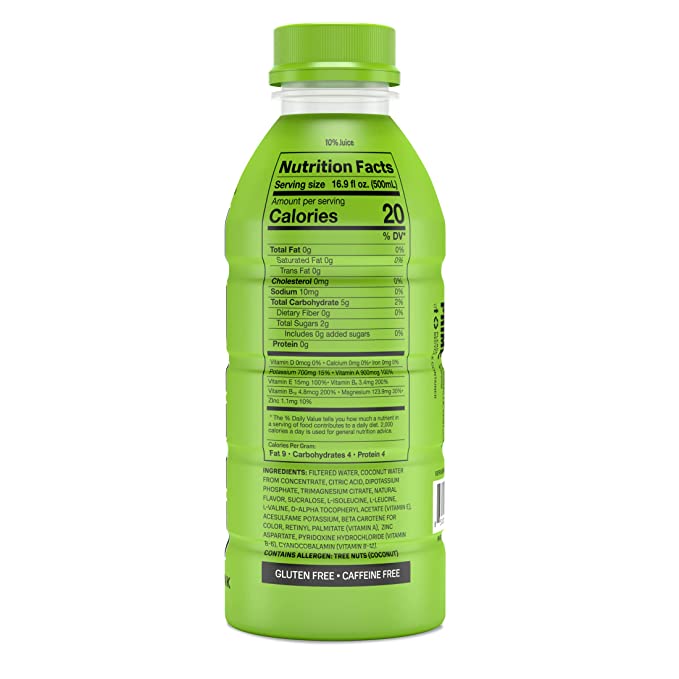 Products Prime Hydration Drink Sports Beverage "LEMON LIME," Naturally Flavored, 10% Coconut Water, 250mg BCAAs, B Vitamins, Antioxidants, 835mg Electrolytes, 20 Calories per 16.9 Fl Oz Bottle One piece