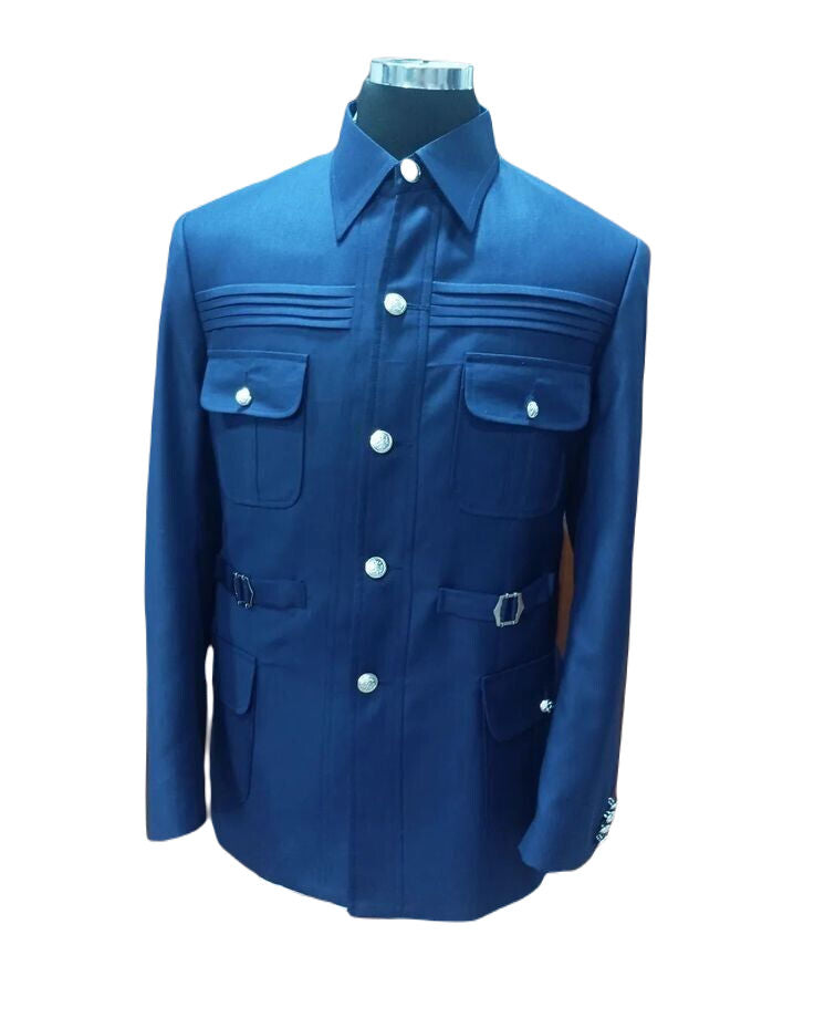 Royal Blue Safari Suit for Men Vintage Stylish Coat pant Classic Formal Suit.