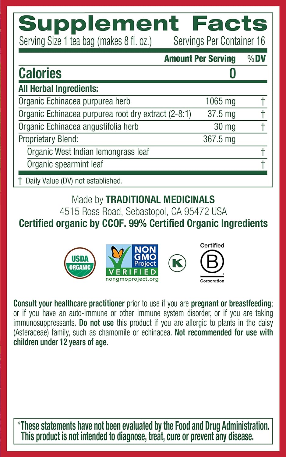 Traditional Medicinal Echinacea Plus, 16 Teabags