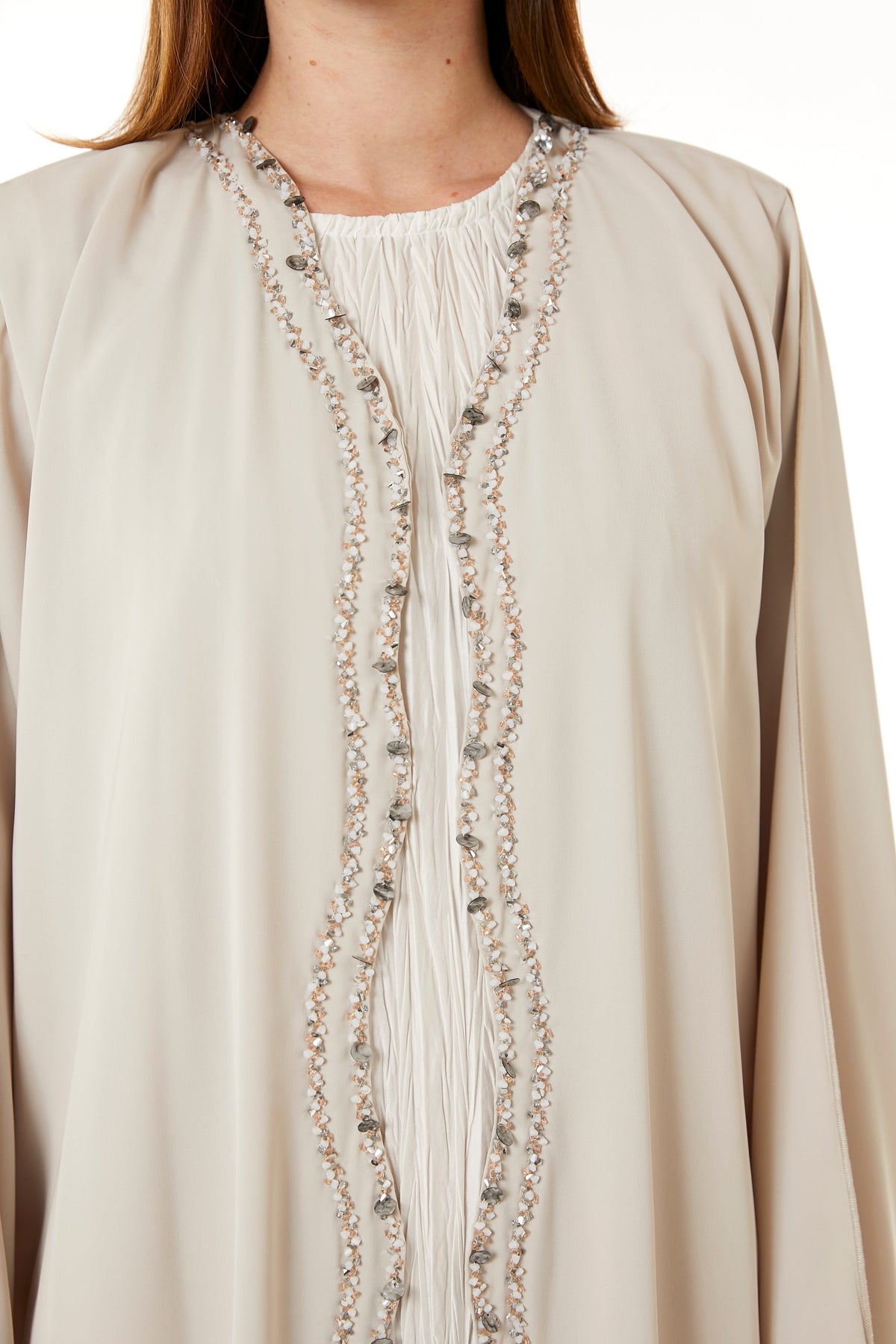 Peach Korean Nida Hand Embellished Abaya