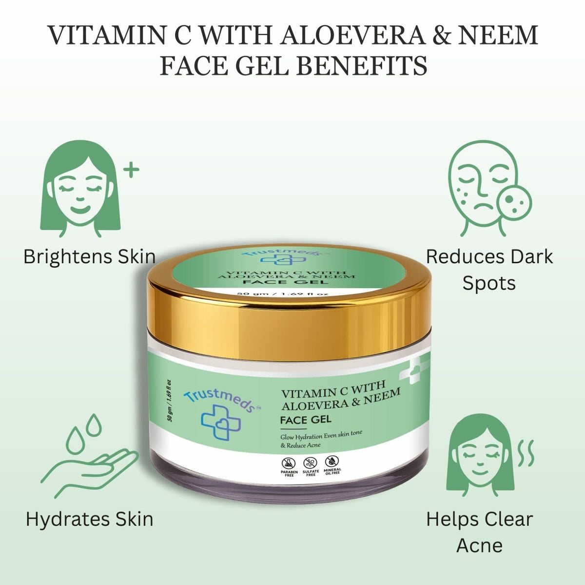 Trustmeds Vitamin C Face Gel with Aloevera & Neem for Clear Glow