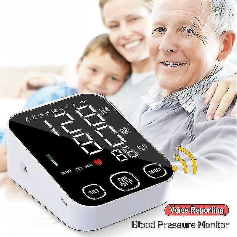 Blood Pressure Monitor Automatic Upper Arm Bp Machine With Voice Broadcast, Led Backlit Display, Organize Dock, White